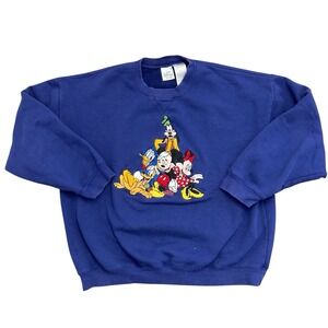 VTG Mickey Mouse/Donald Duck/Goofy Disney Embroidered Blue Sweater 90's L